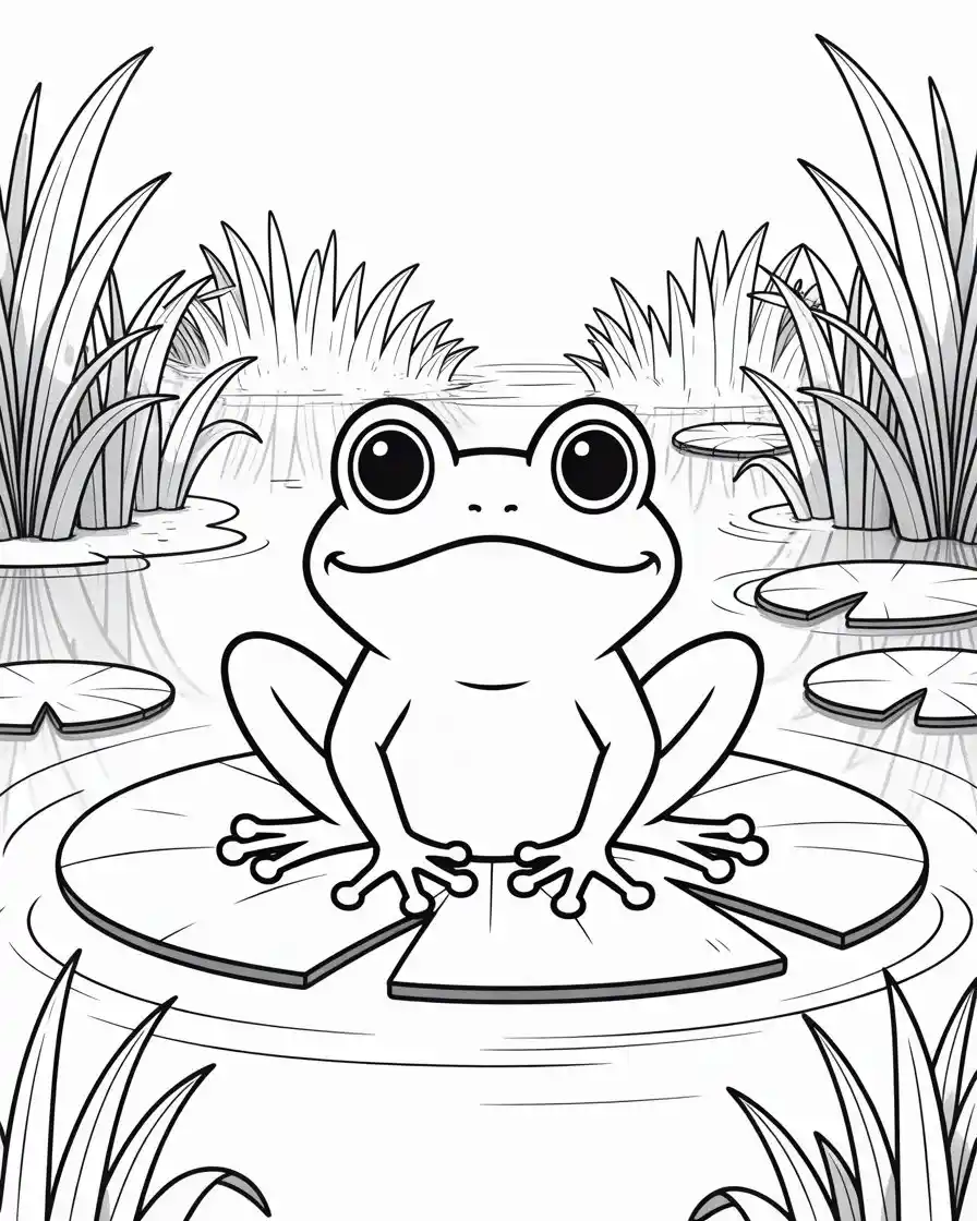 frog on lily pad coloring page 1