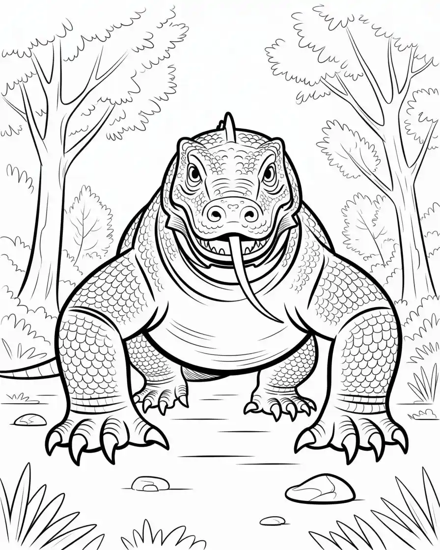 gecko lizard climbing on wood coloring page