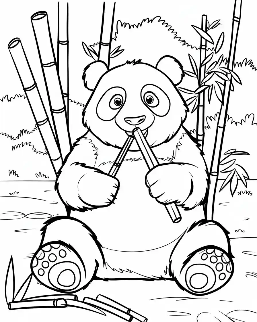 giant panda sitting and eating bamboo