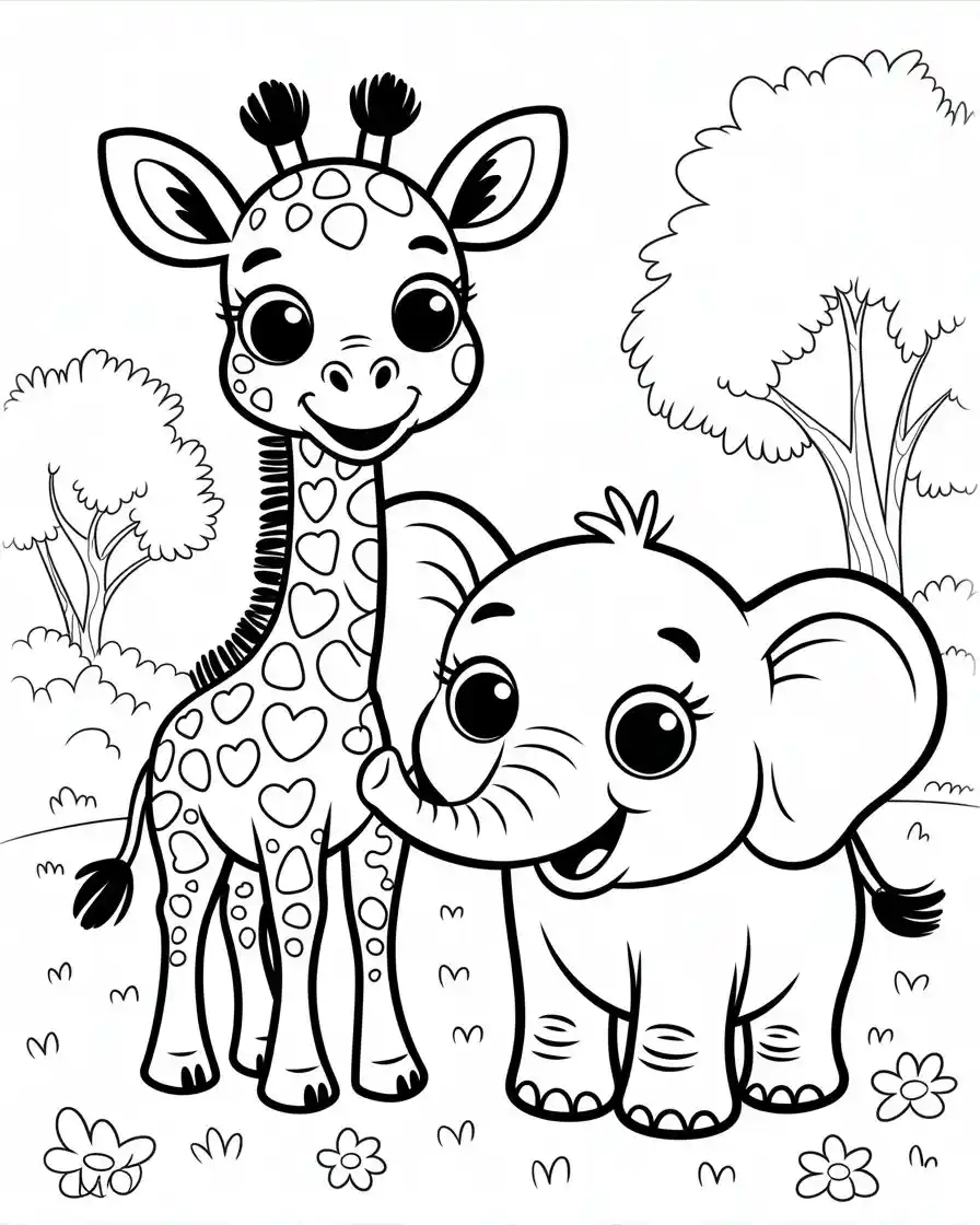 giraffe and elephant coloring page