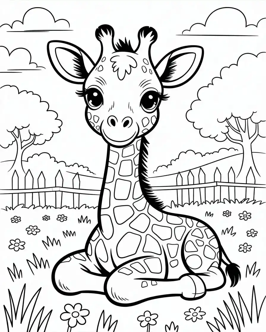 giraffe calf resting coloring page