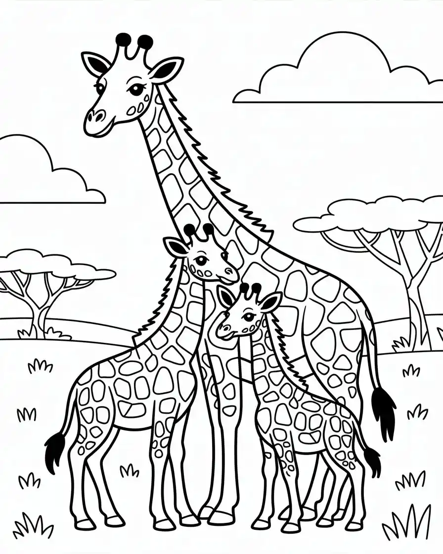 giraffe family coloring sheet 1