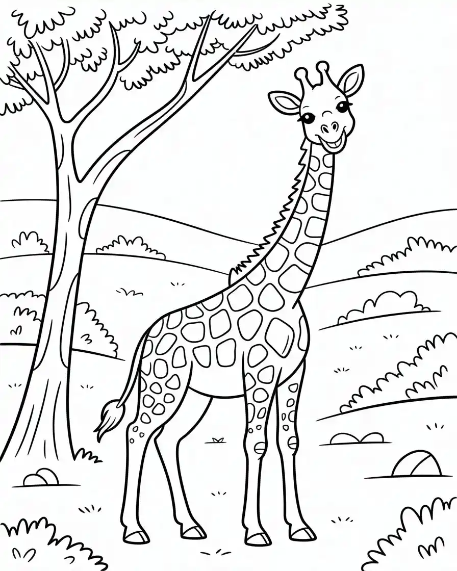 giraffe reaching for leaves coloring page