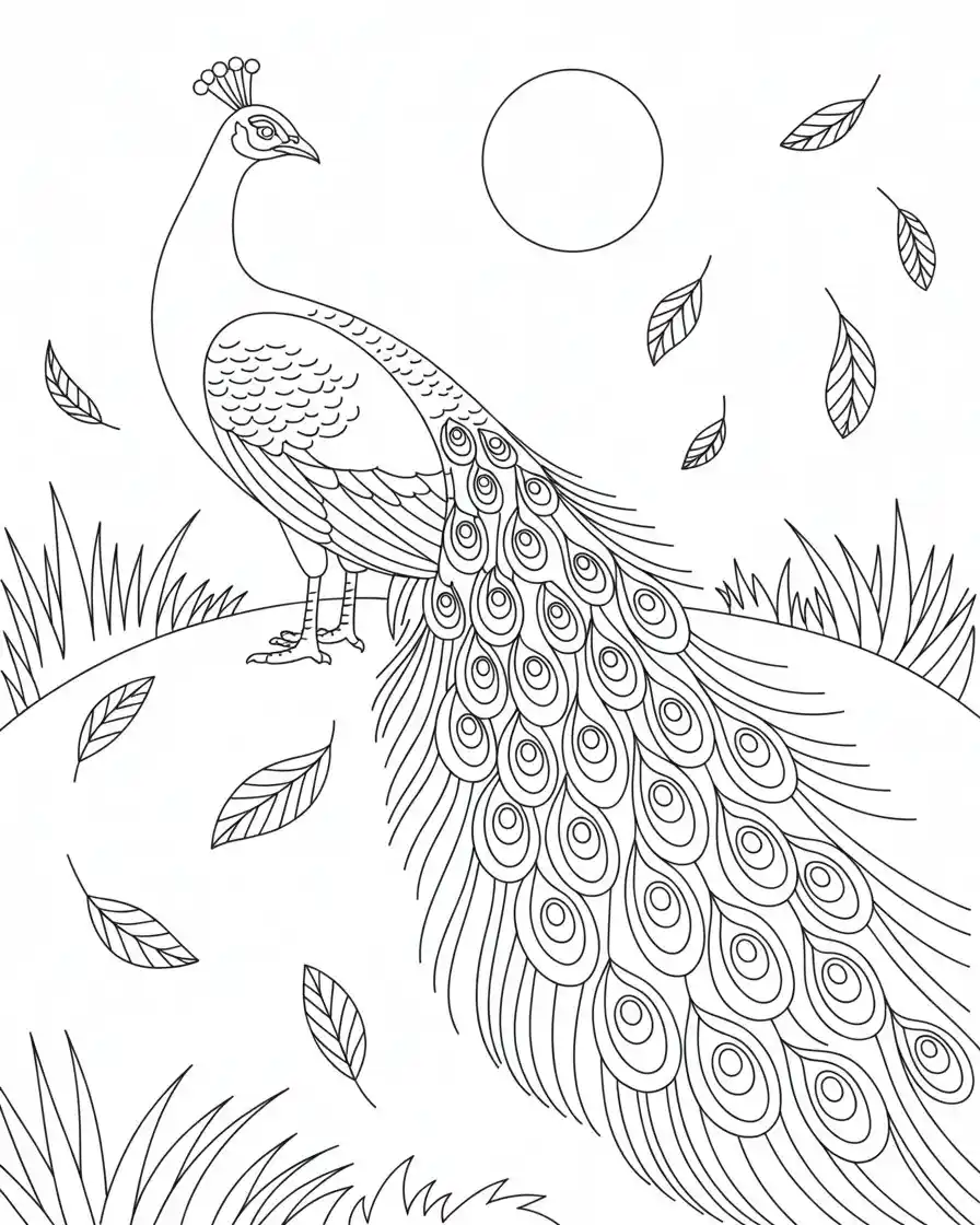 graceful peacock moon nature art printable