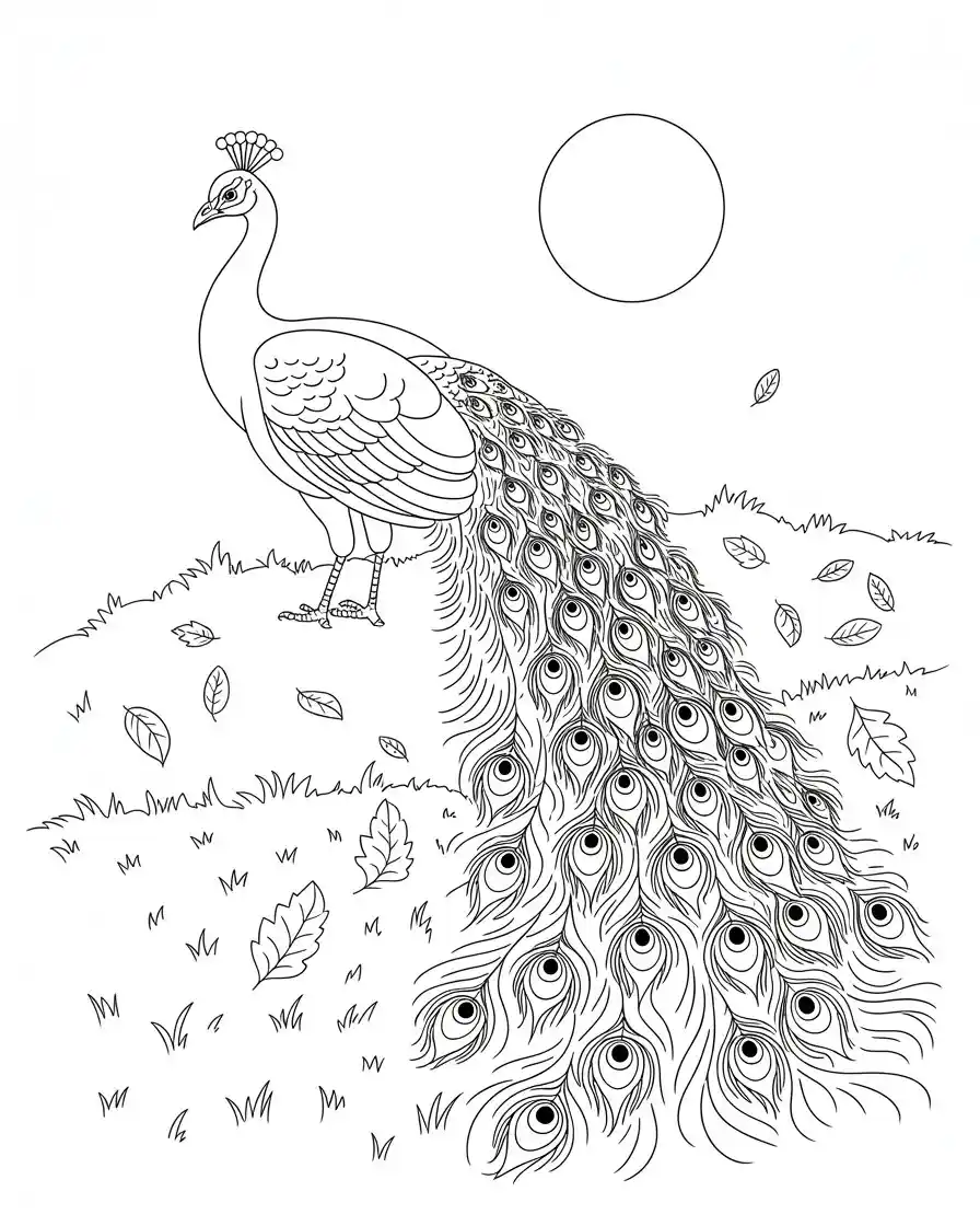 graceful peacock moon nature art printable