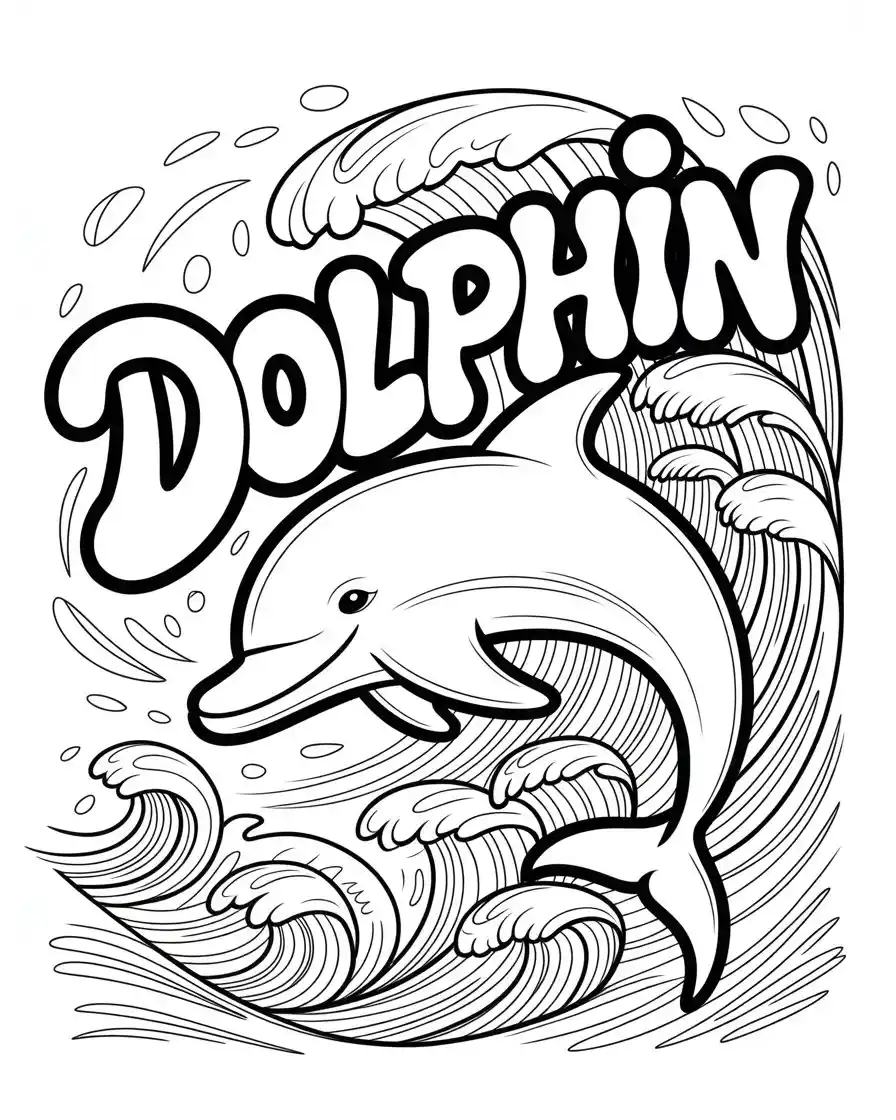graffiti dolphin with waves coloring page