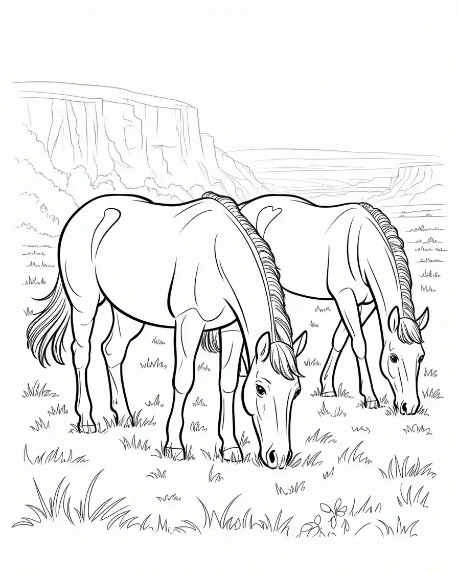 grazing horses coloring page 