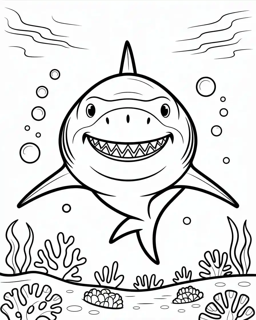 great white shark underwater coloring page