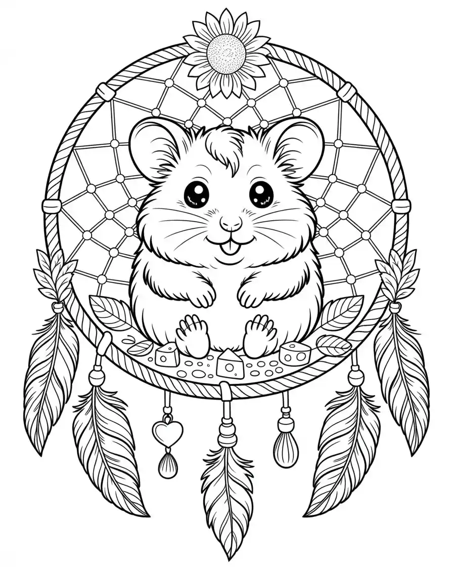 hamster in dreamcatcher coloring page 1