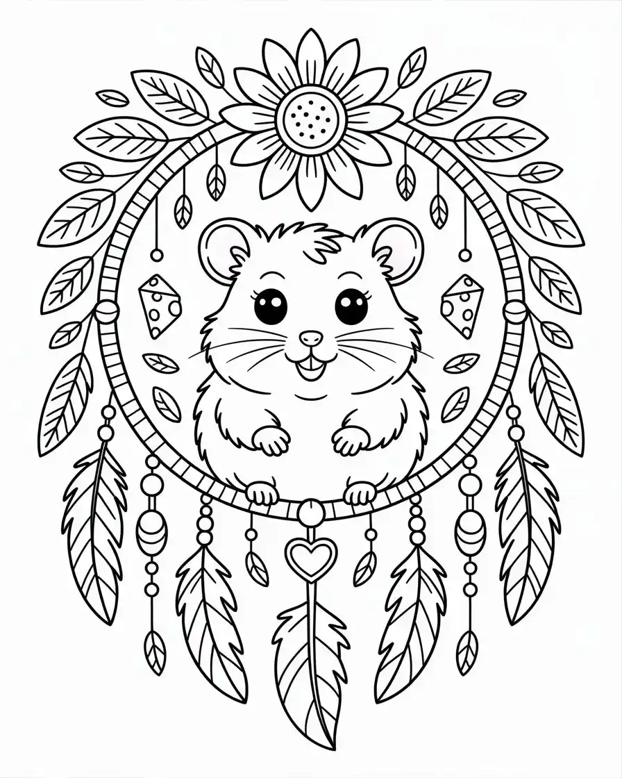 hamster in dreamcatcher coloring page