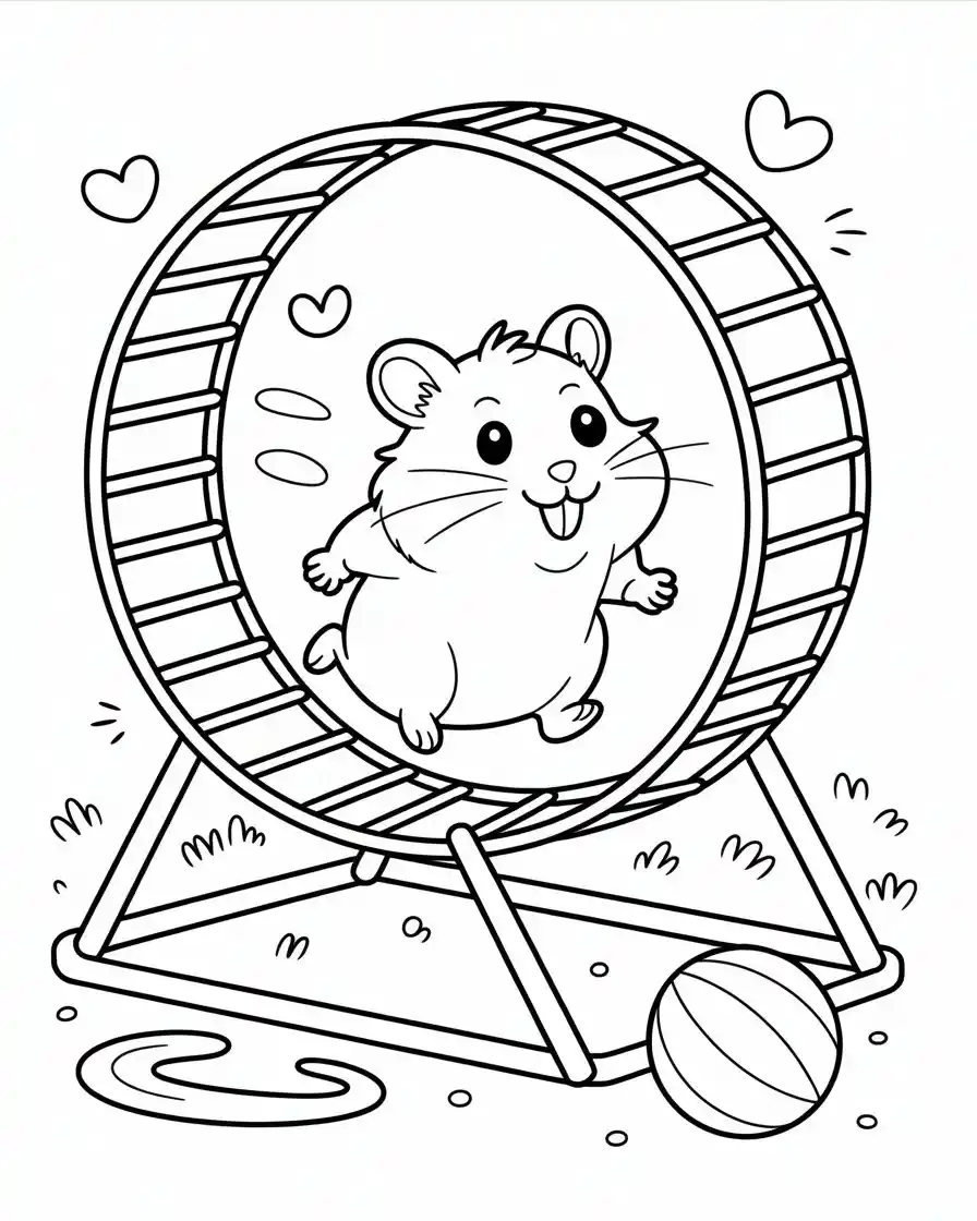 hamster running in wheel coloring page 1