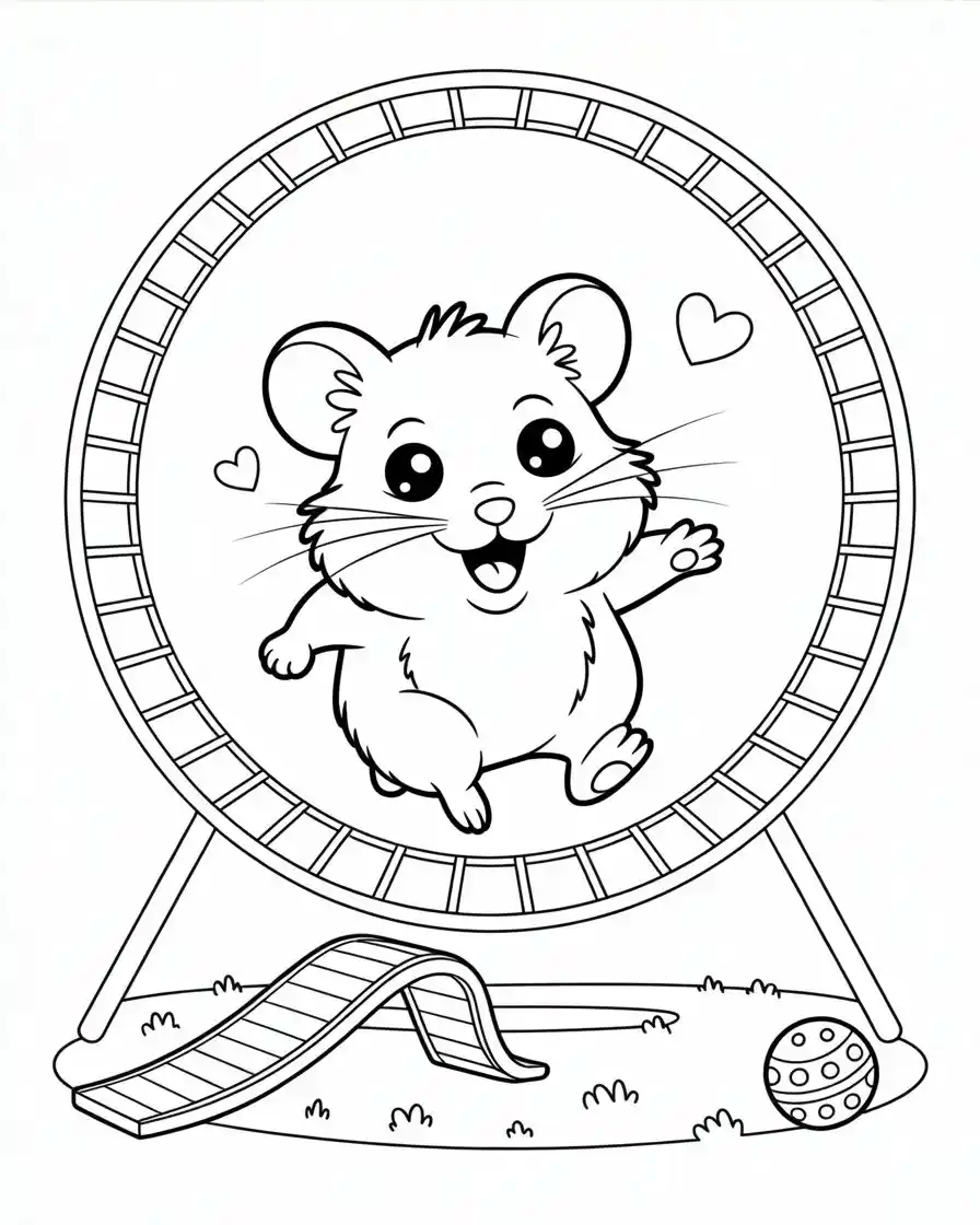 hamster running in wheel coloring page