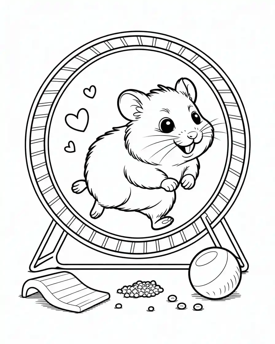 hamster running in wheel coloring page