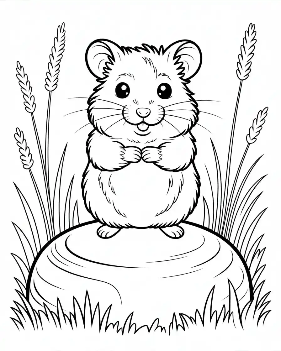 hamster standing in grass coloring page