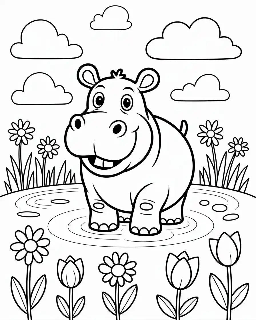 happy hippo coloring page