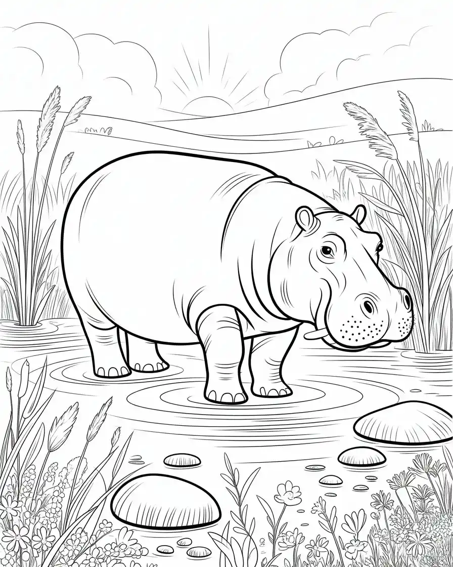 hippo at dawn coloring page