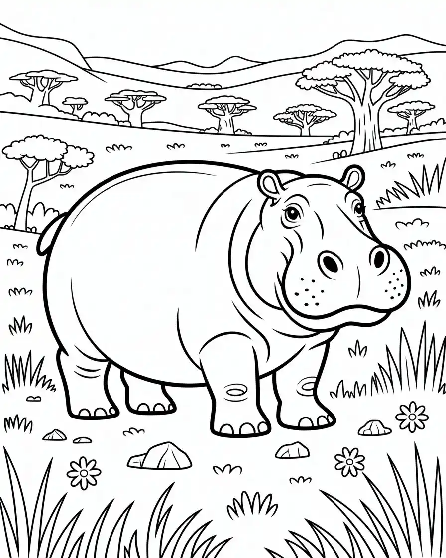 hippopotamus coloring page 1
