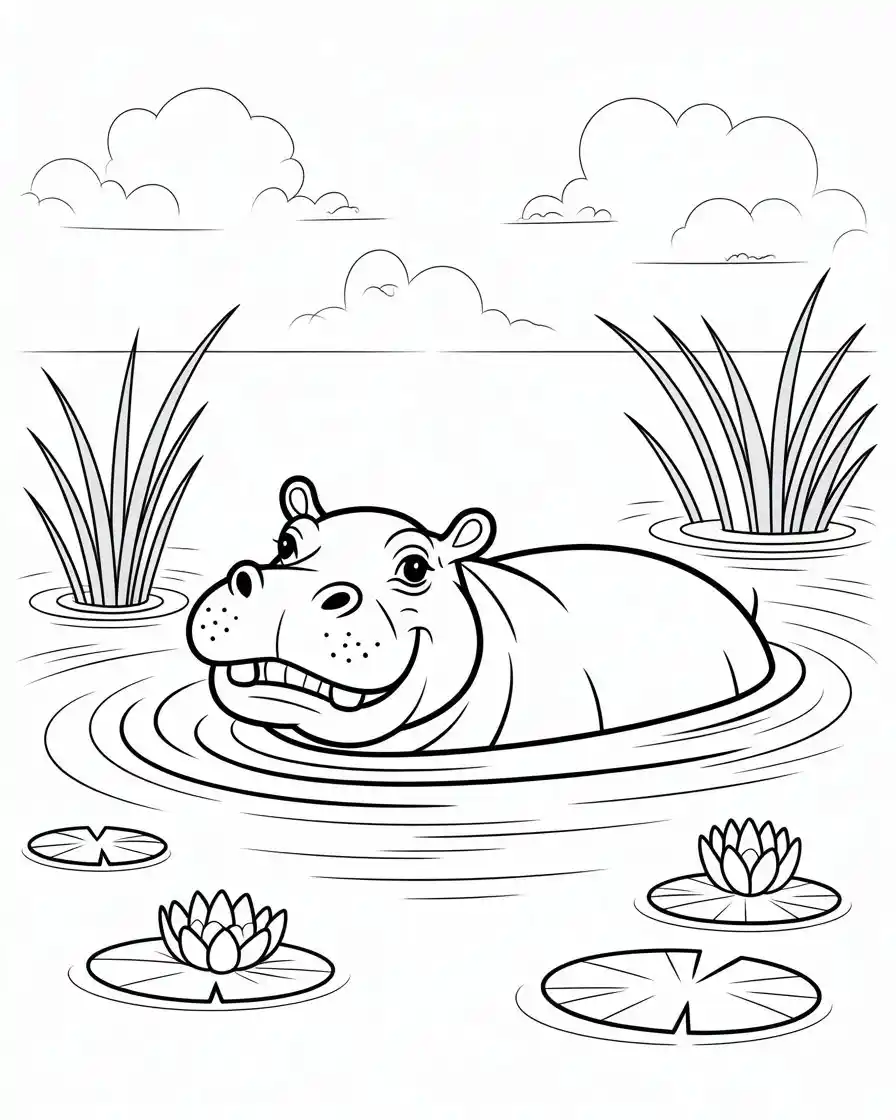 hippopotamus coloring page for kids