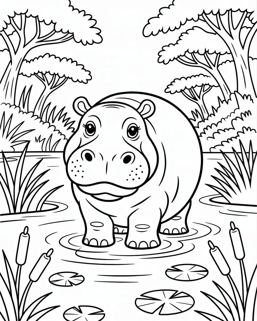 hippopotamus coloring sheet for kids