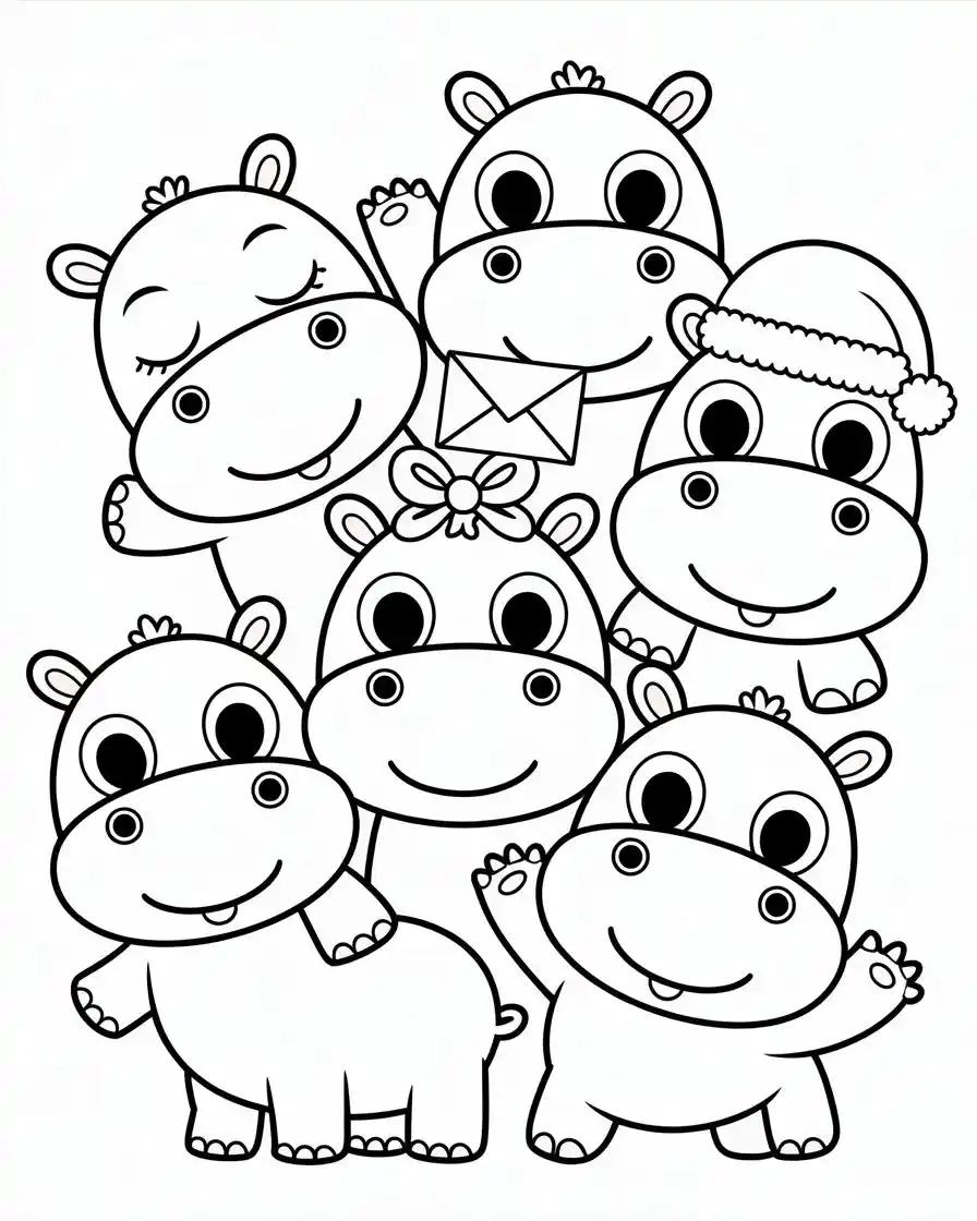 hippos with accessories coloring page