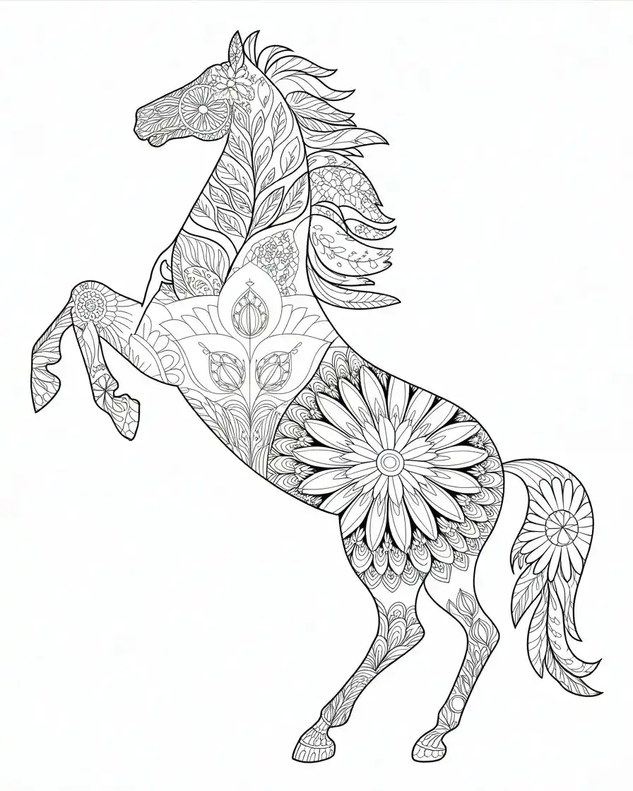 horse floral coloring page 
