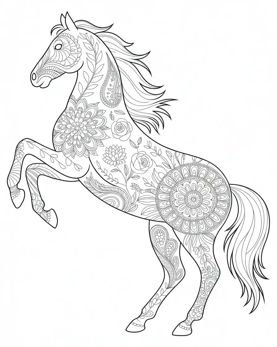 horse floral coloring page