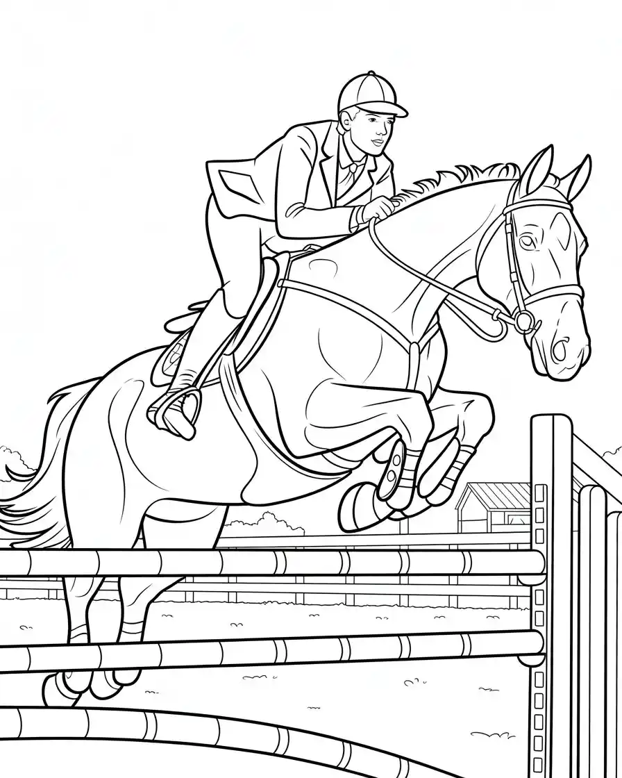 horse jumping coloring page