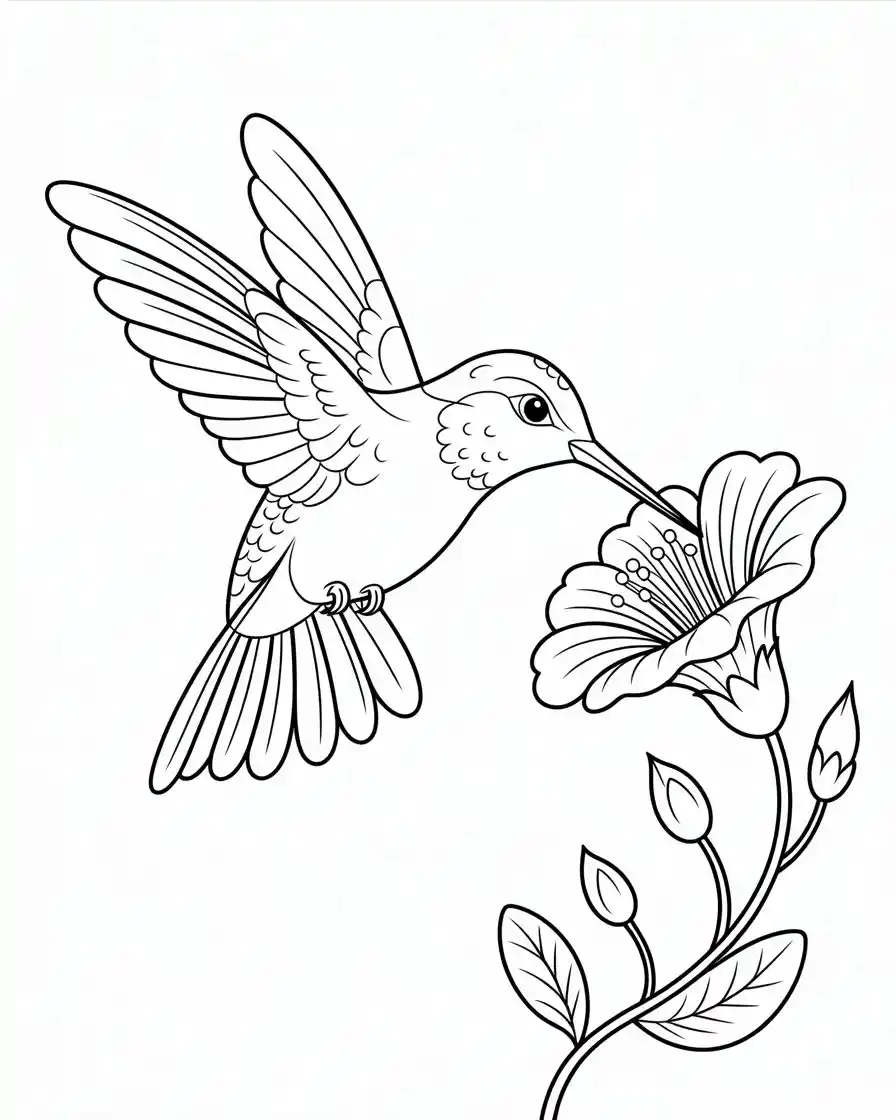 hummingbird on flower coloring page