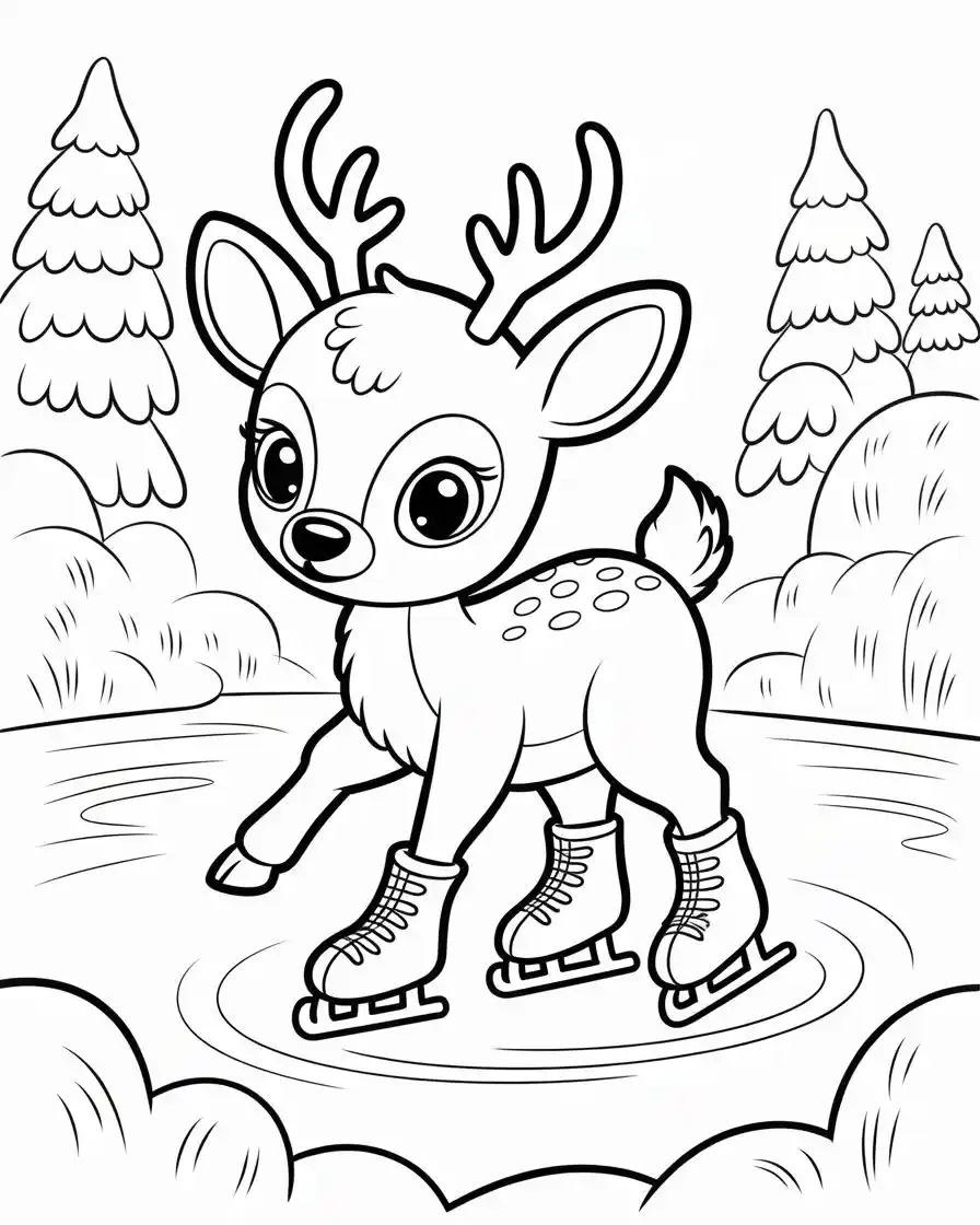 ice skating deer coloring page