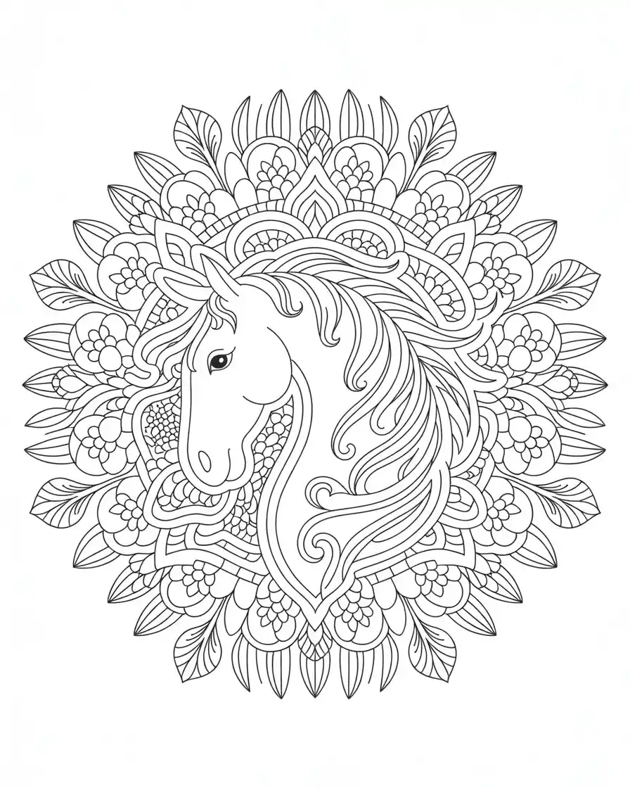 intricate horse coloring page 1