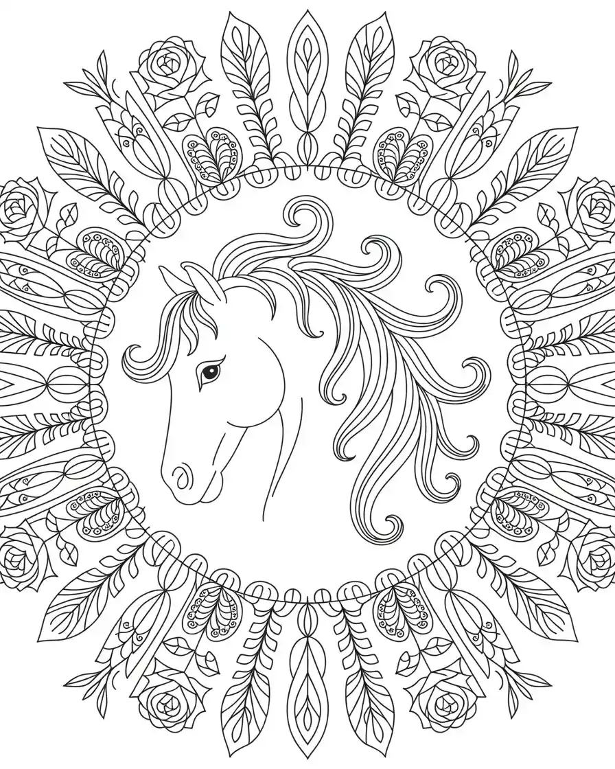 intricate horse coloring page 