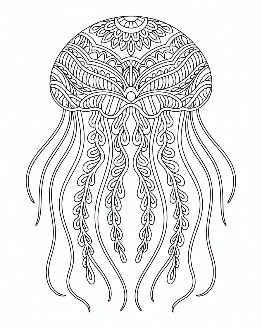 intricate jellyfish coloring page 1