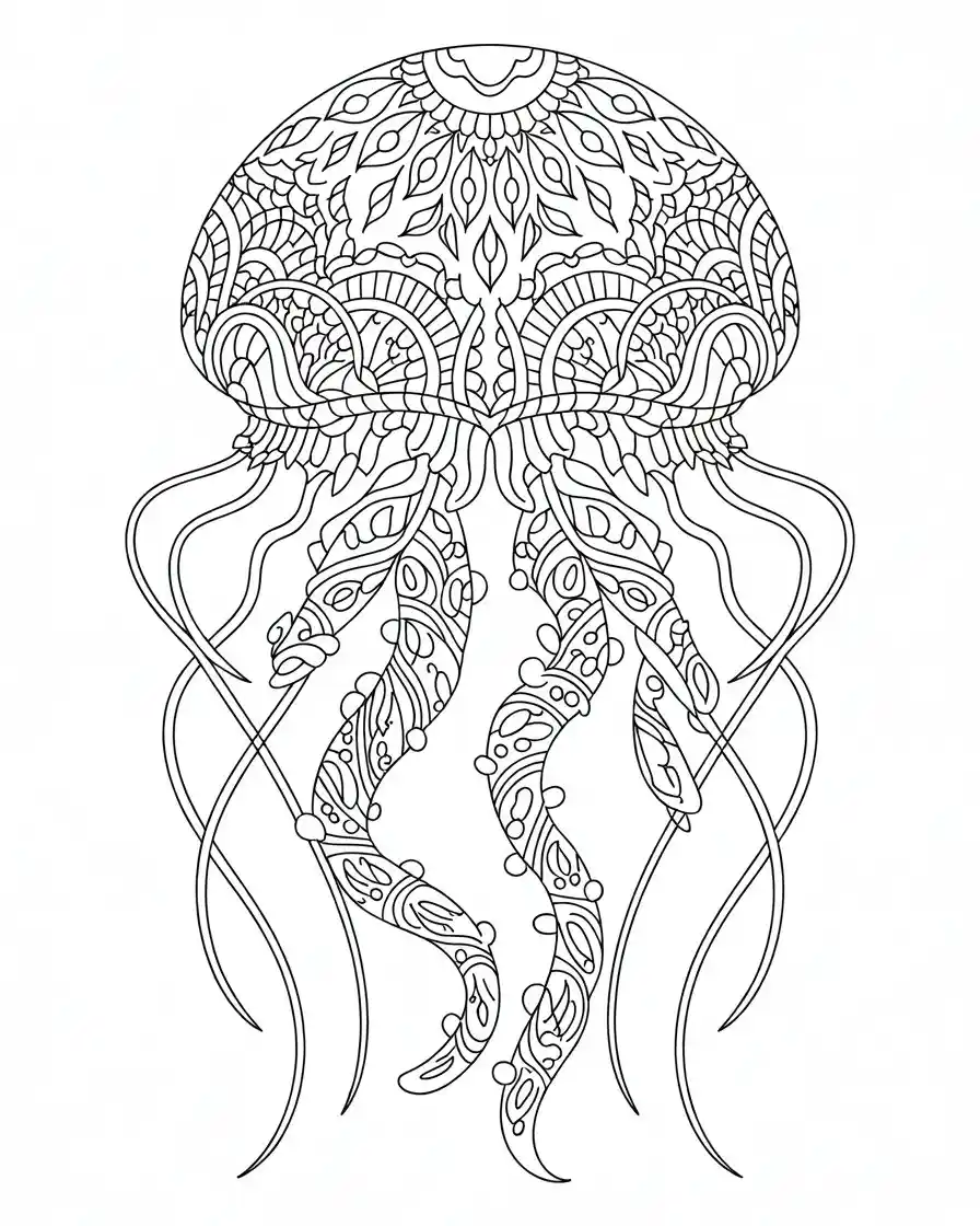 intricate jellyfish coloring page