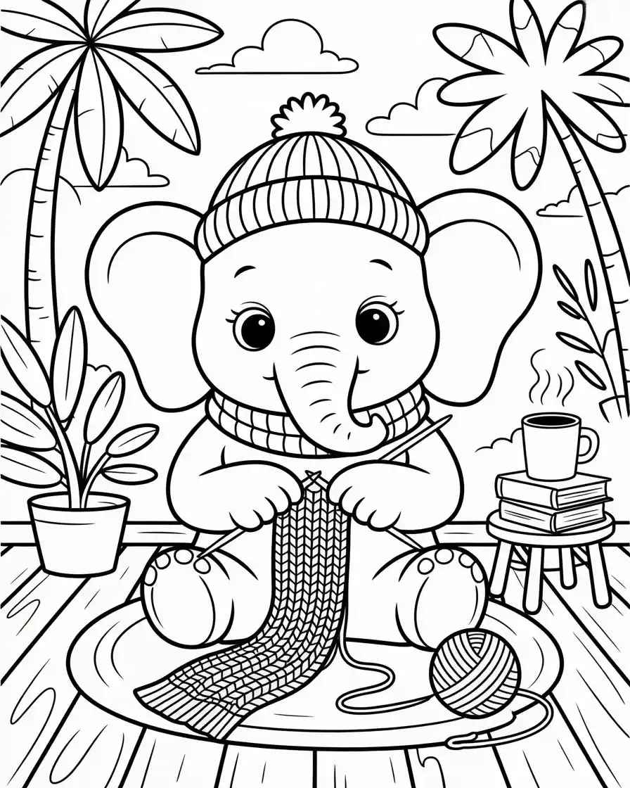 knitting elephant coloring page 1