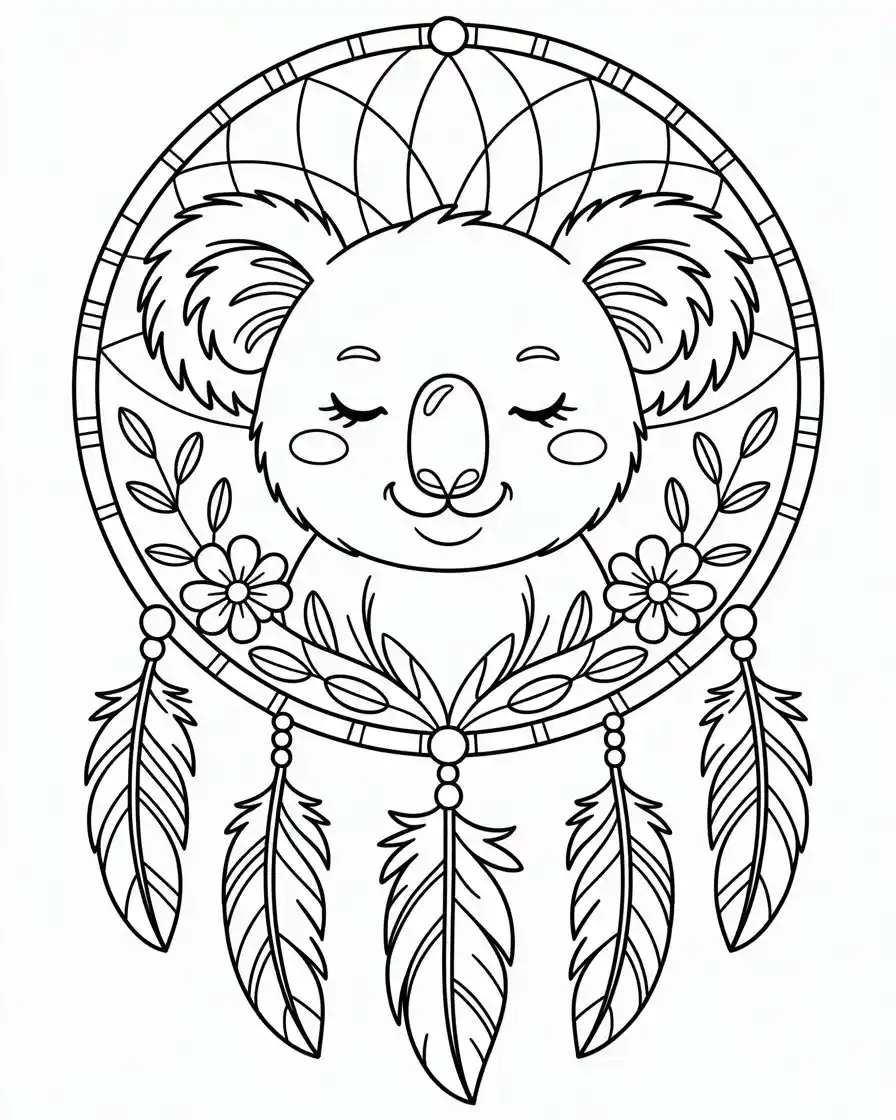 koala dreamcatcher coloring 1