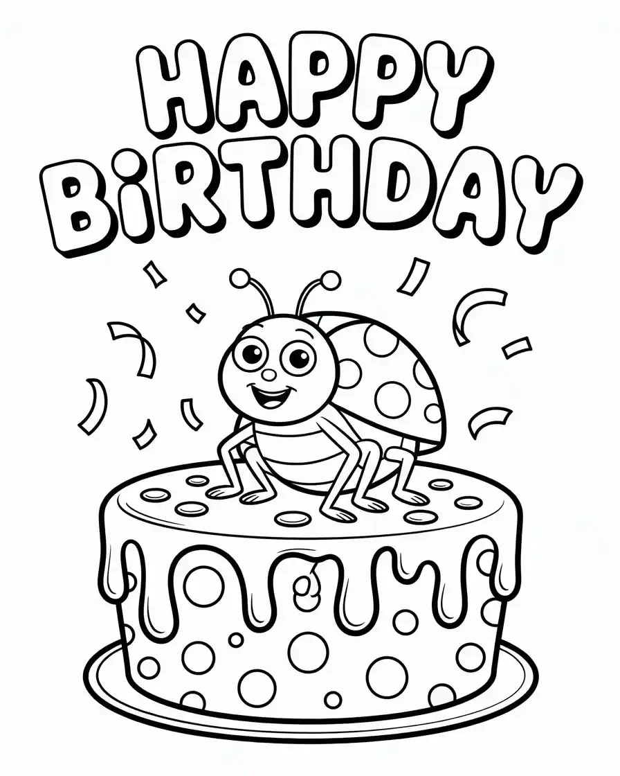 ladybug birthday cake coloring page