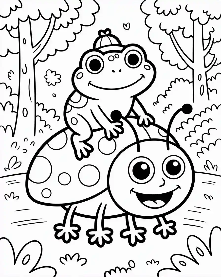 ladybug carrying frog coloring page 2