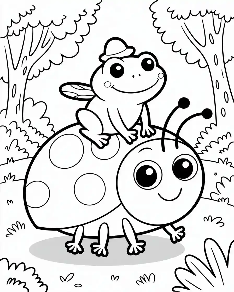 ladybug carrying frog coloring page