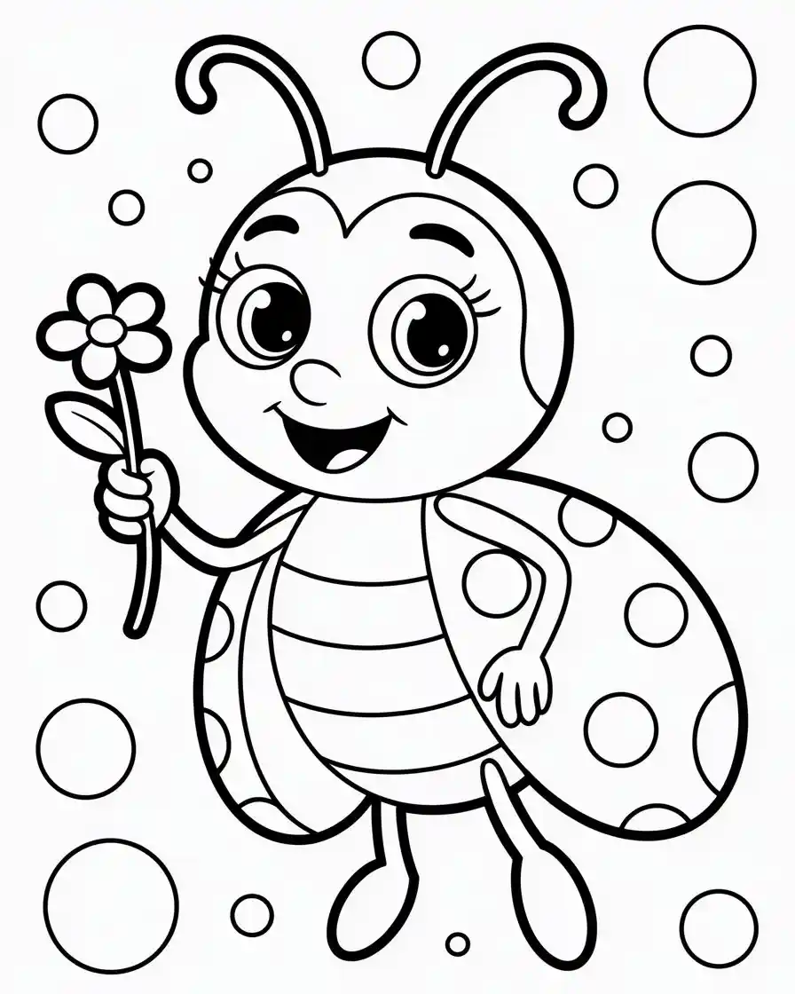 ladybug holding flower coloring page 1