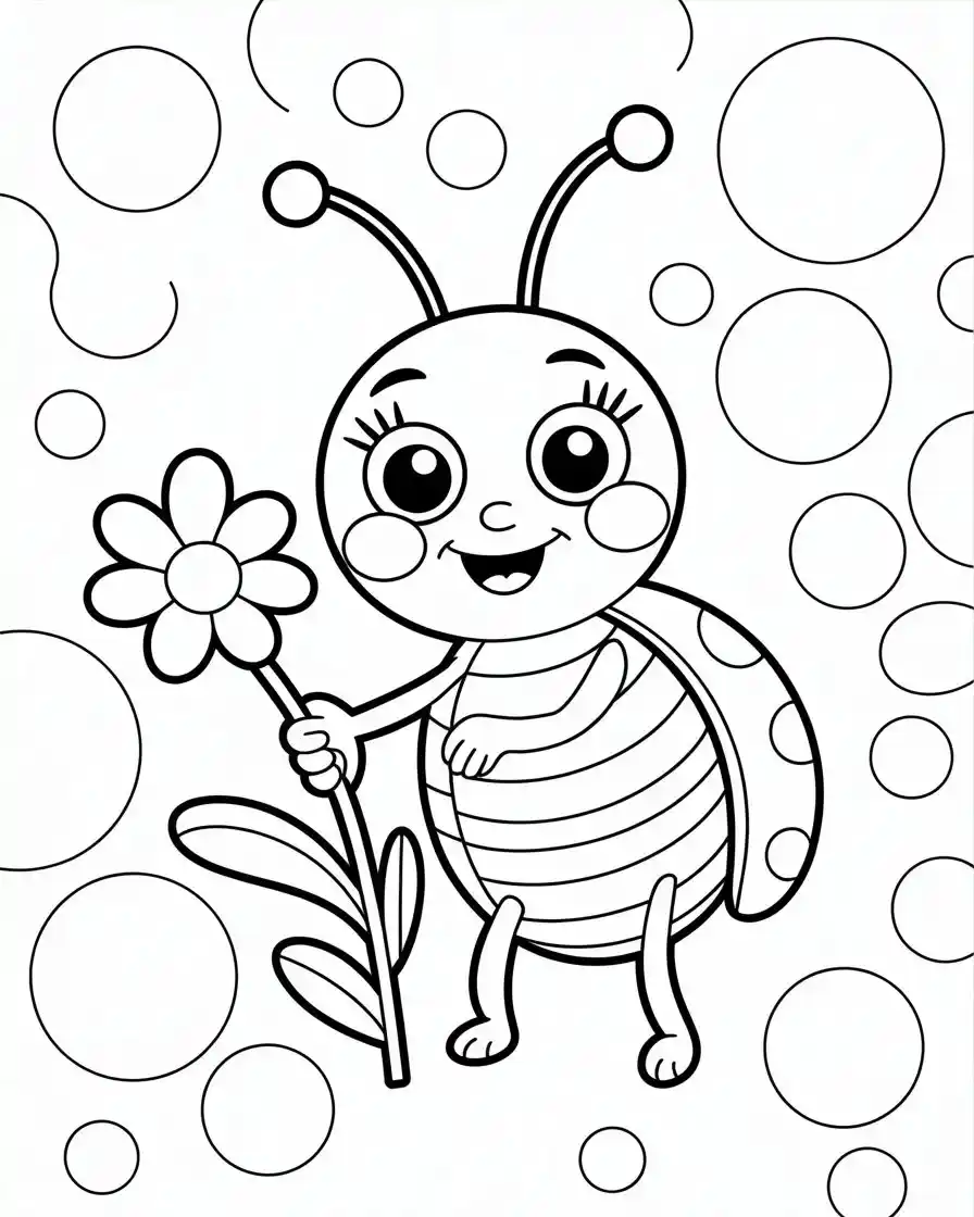 ladybug holding flower coloring page