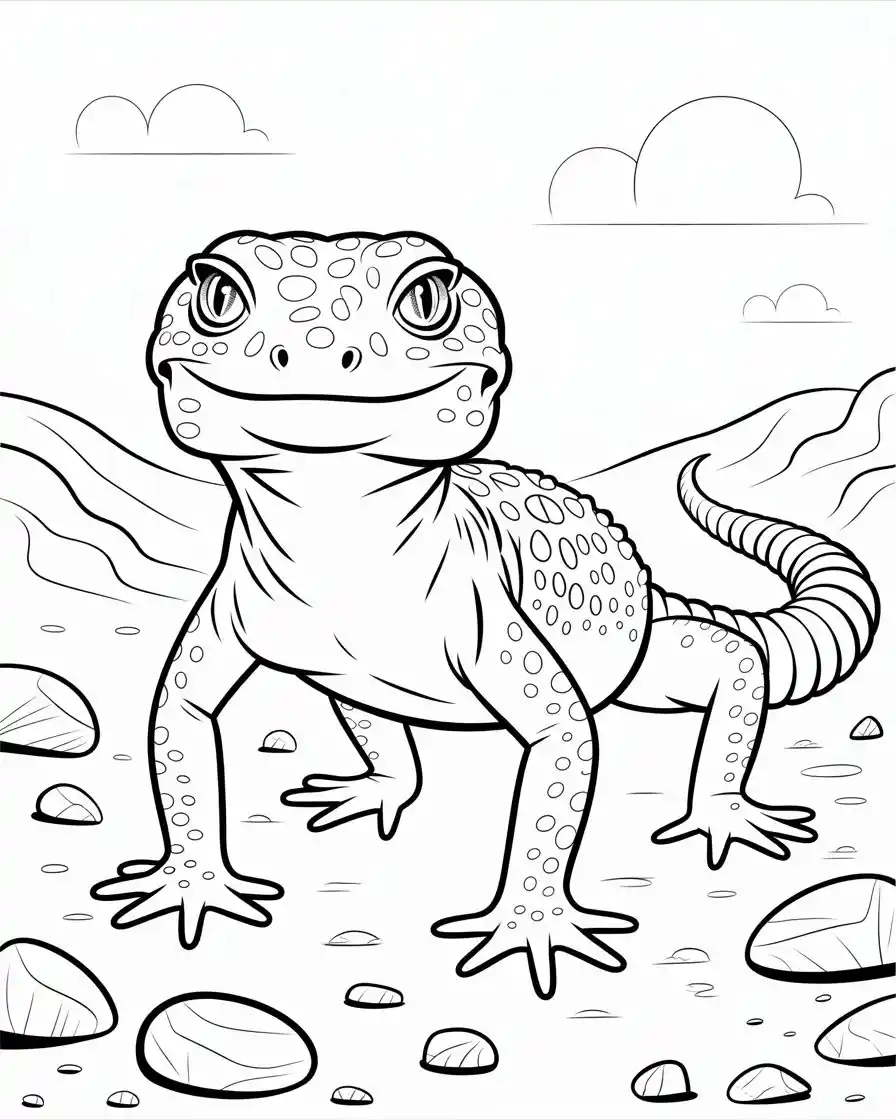leopard gecko on rocky ground coloring page