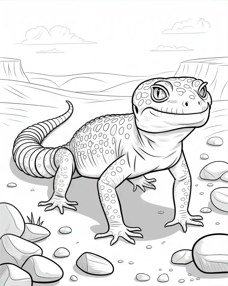 leopard gecko on rocky terrain coloring page