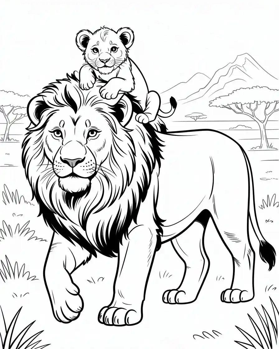 lion and cub walking coloring page