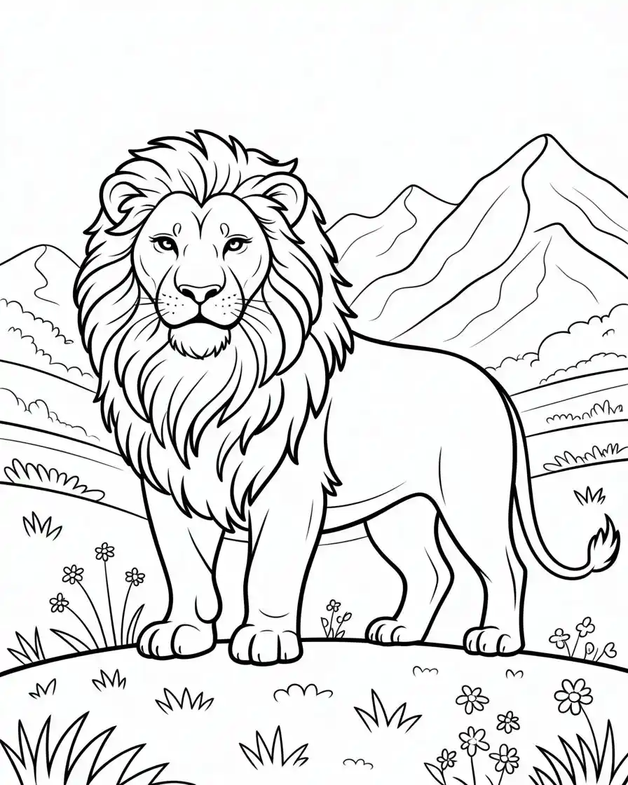 lion in the wild coloring page for kids