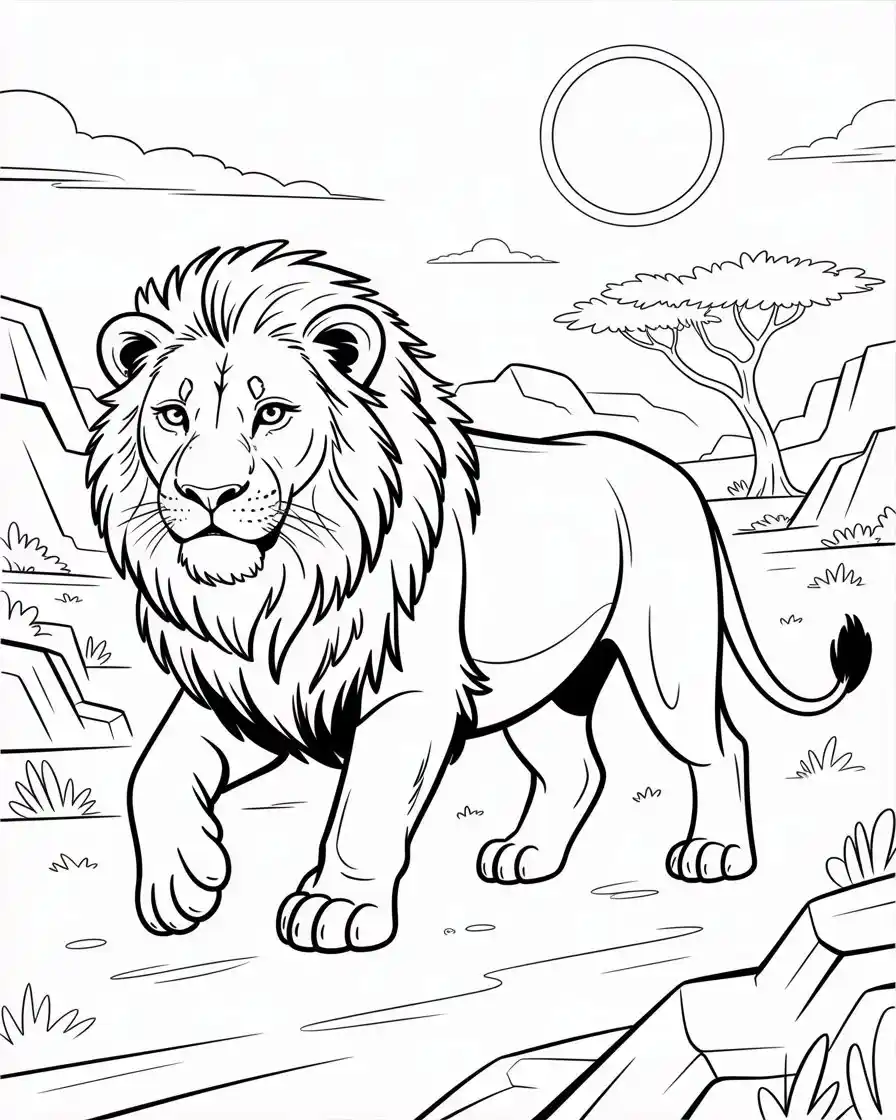 lion walking coloring page