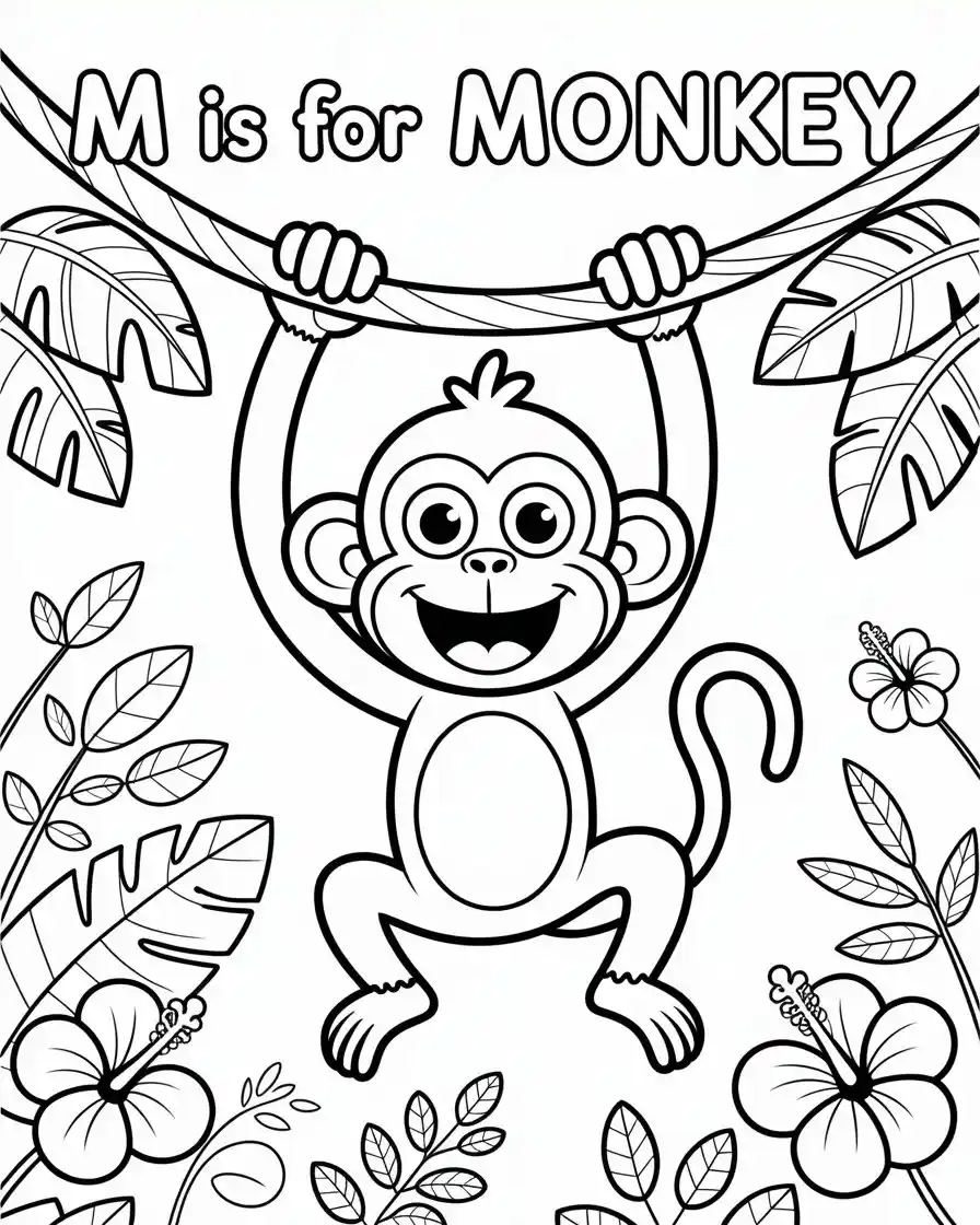 m is for monkey coloring page