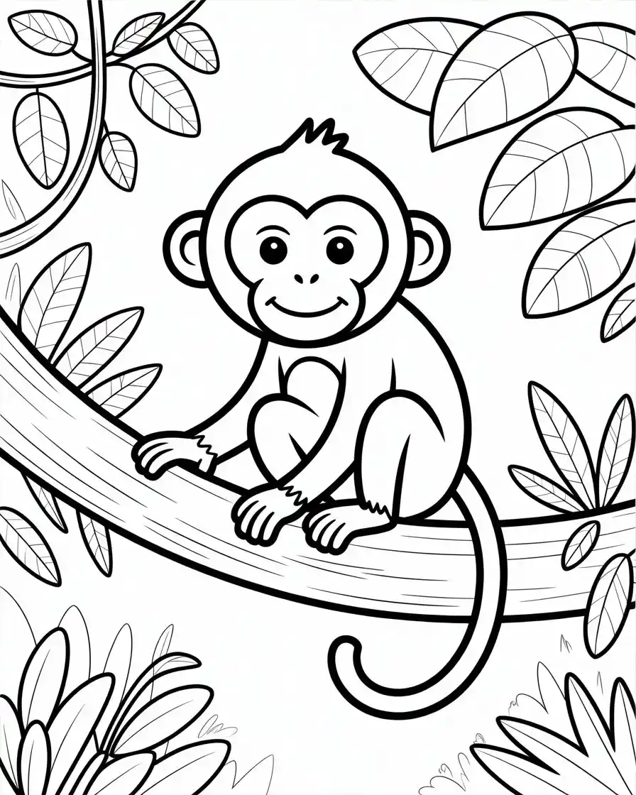 macaque monkey on branch coloring page 1