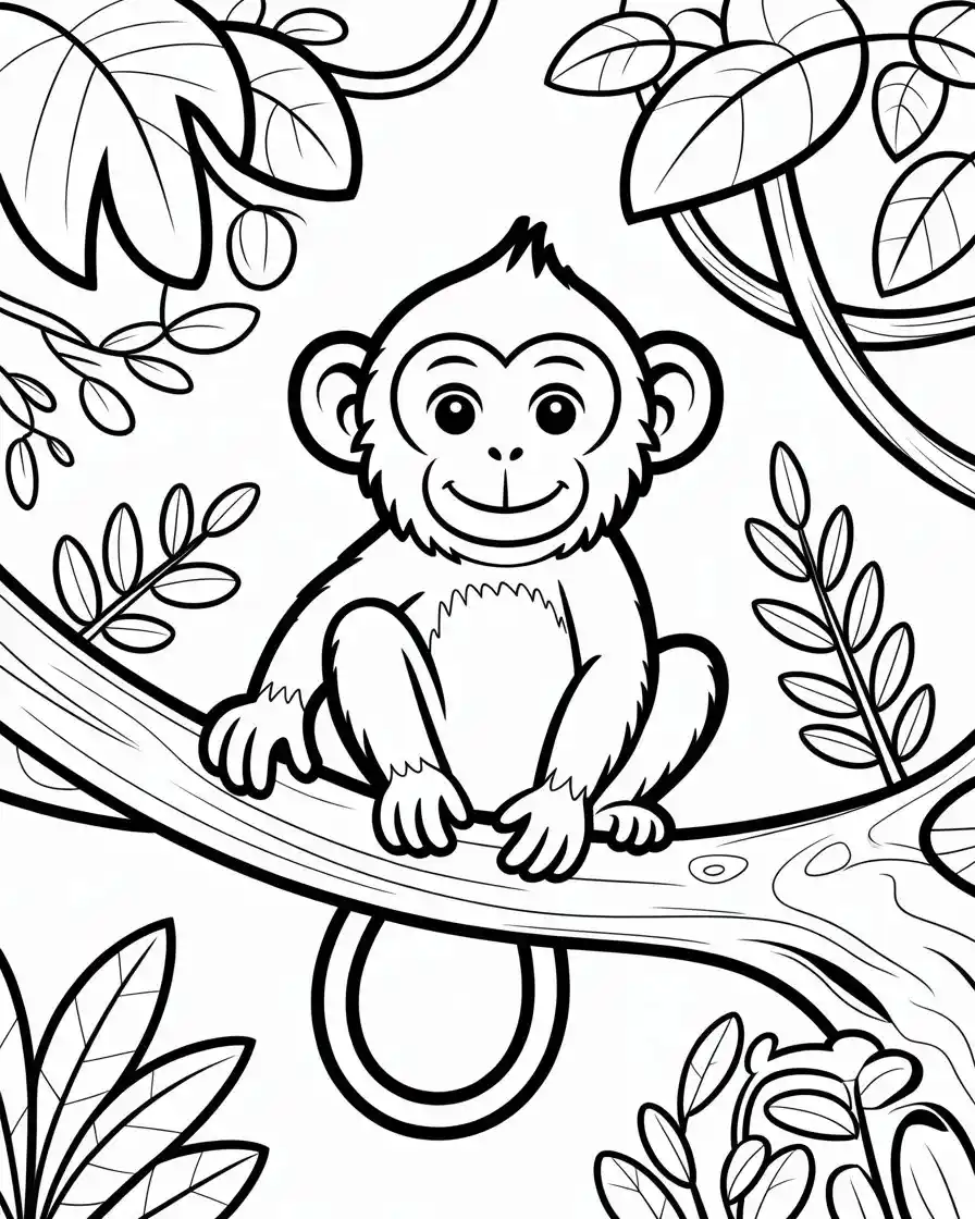 macaque monkey on branch coloring page