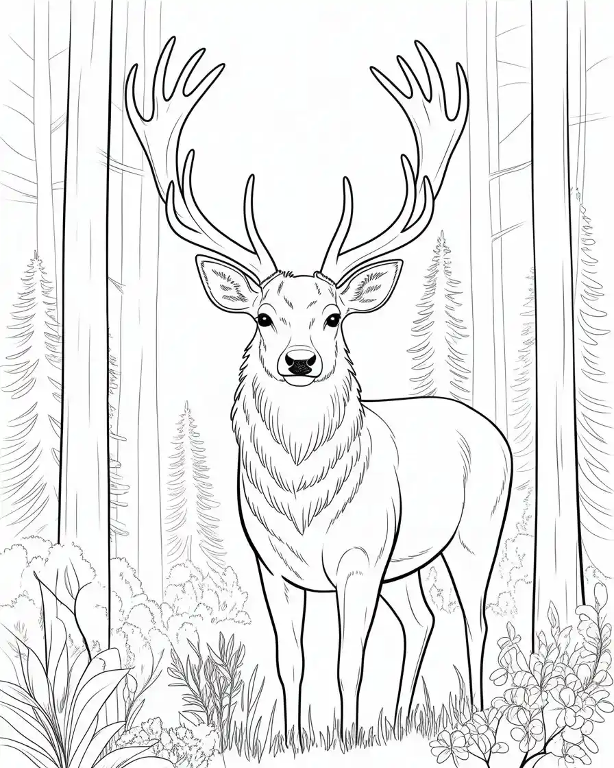 majestic deer forest coloring page