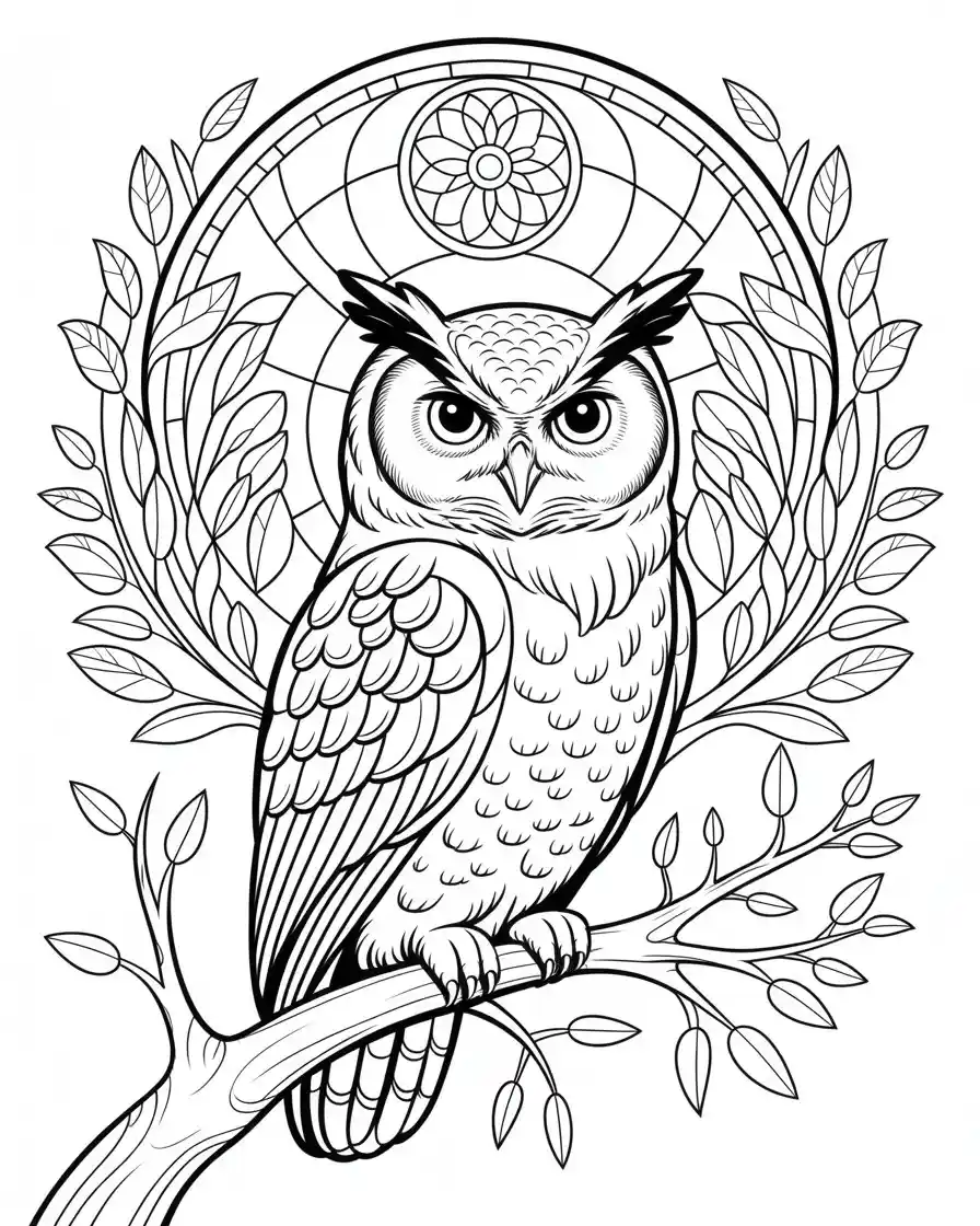 majestic owl stained glass coloring page